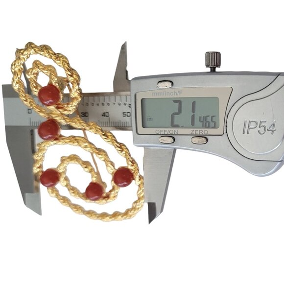 Avon Musical Treble Clef S-Shape Faux Carnelian Stone Brooch, Signed E684 - Picture 9 of 11